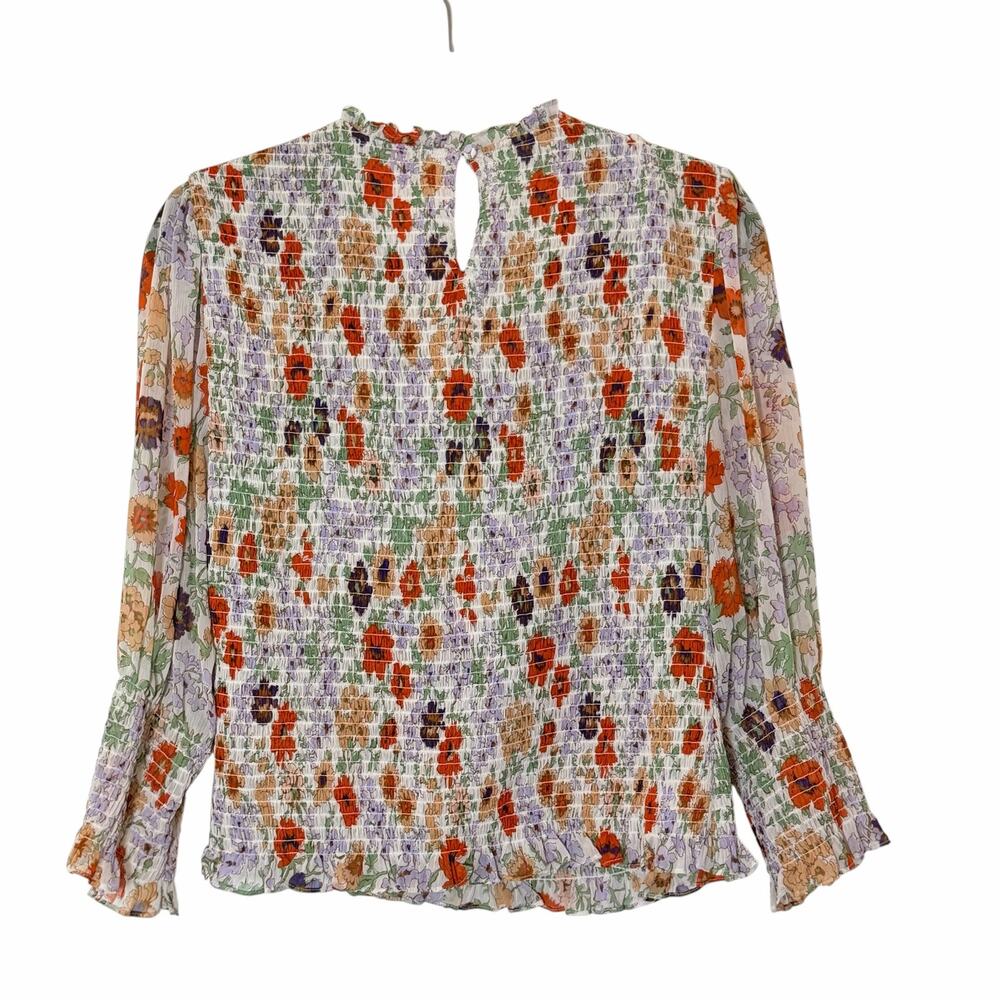 Veronica Beard White Floral Smocked Blouse with Orange and Purple Accents - Picture 4 of 7
